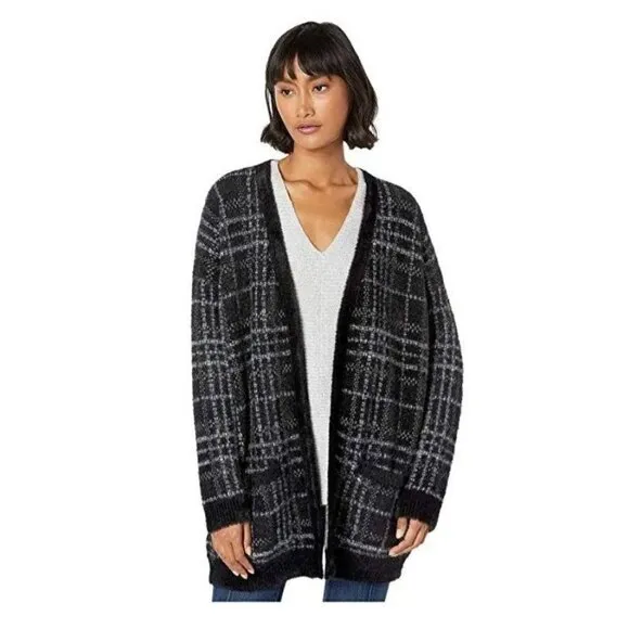 1. State Plaid Eyelash Long Line Fluffy Cardigan Sweater Size M