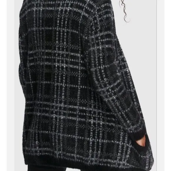 1. State Plaid Eyelash Long Line Fluffy Cardigan Sweater Size M