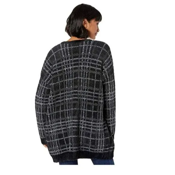 1. State Plaid Eyelash Long Line Fluffy Cardigan Sweater Size M