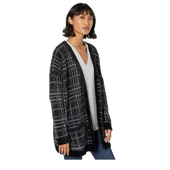 1. State Plaid Eyelash Long Line Fluffy Cardigan Sweater Size M