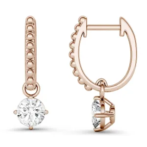 1.00 CTW DEW Round Moissanite Hoop Drop Earrings in 14K Rose Gold