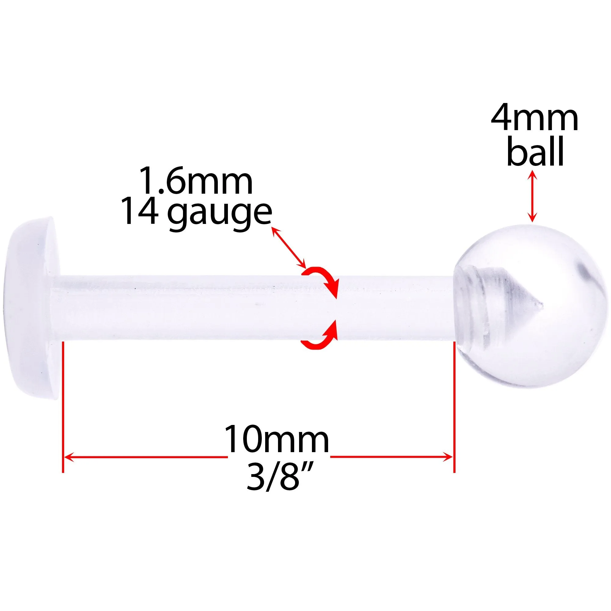 14 Gauge 3/8 Clear Flexible Bioplast Labret Monroe Retainer