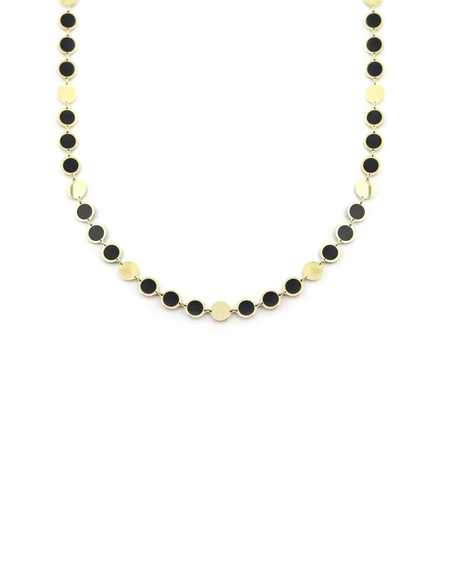 14K Gold Alternating Circle Black Onyx Inlay Disco Chain