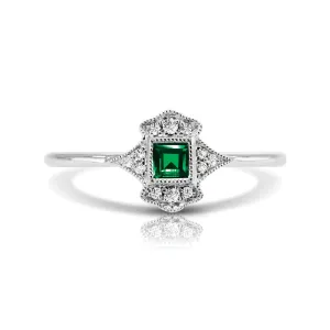 14kt Gold 1/20 ct tw Vintage Ring F VS Diamonds Emerald Center