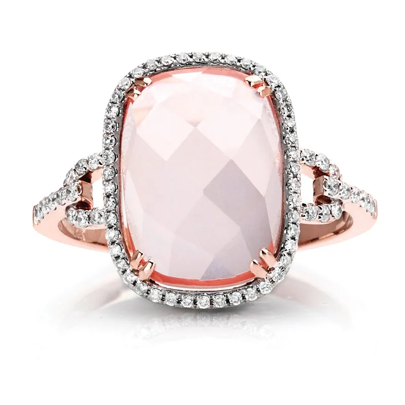 14kt Gold 1/5 ct tw Ring F VS Diamonds Rose Quartz Center