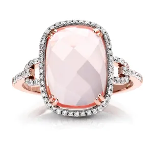 14kt Gold 1/5 ct tw Ring F VS Diamonds Rose Quartz Center