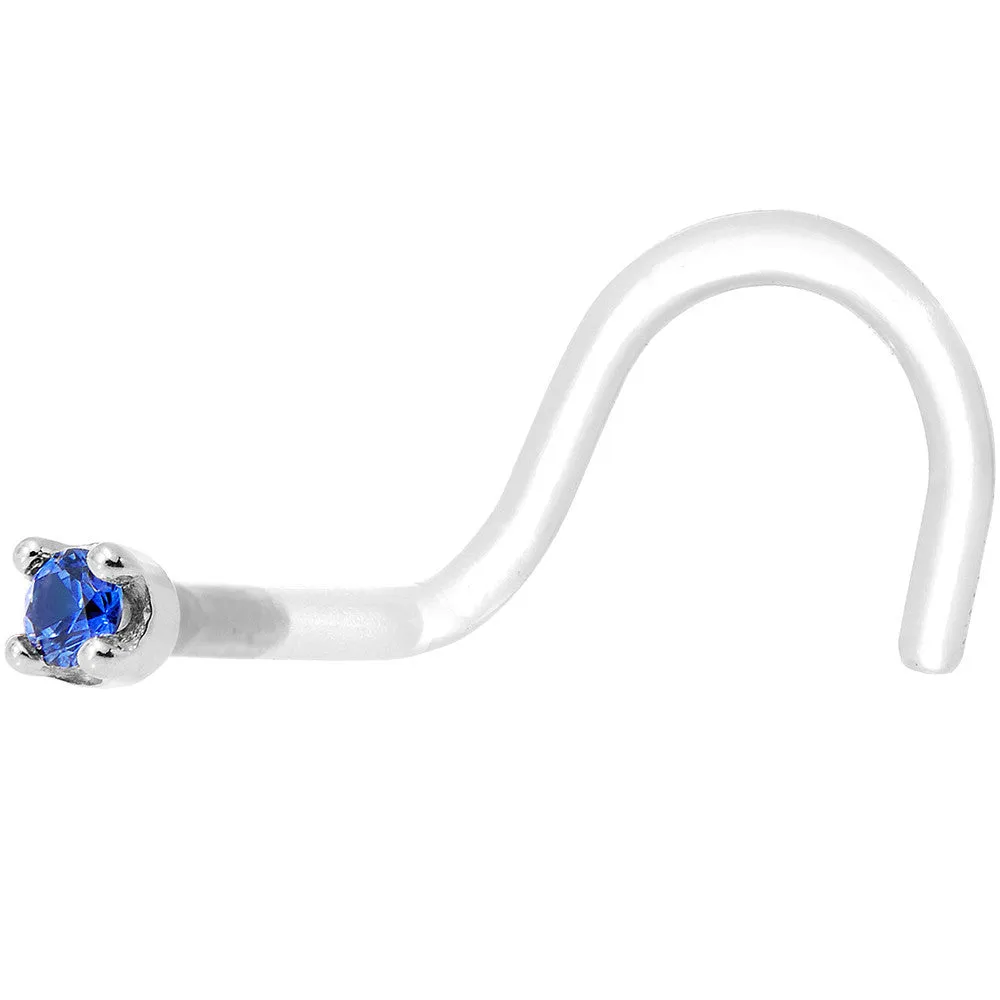 18 Gauge 1/4 White Gold 1.5mm Genuine Blue Sapphire Bioplast Nose Ring