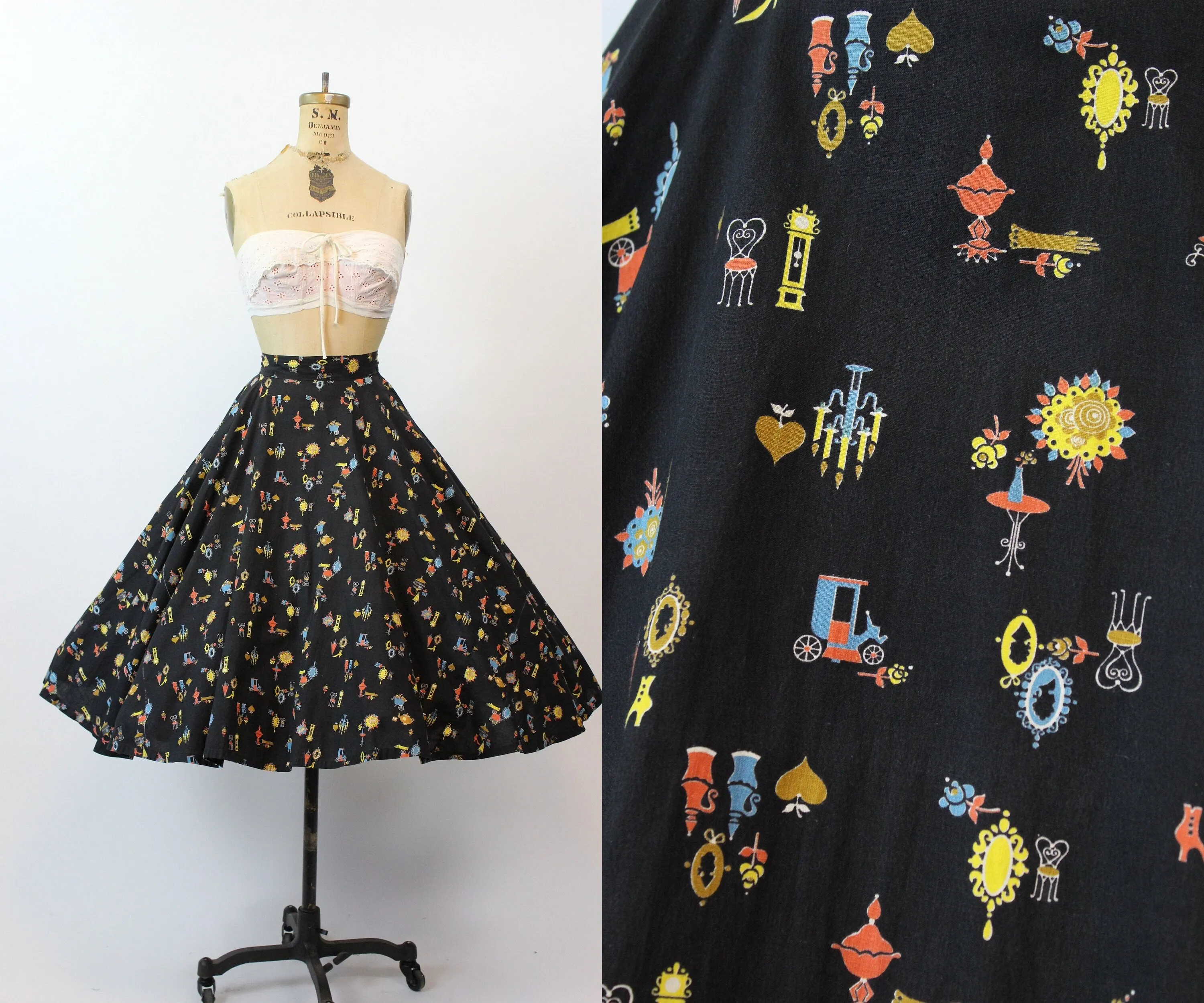 1950s GLOVE boots novelty print skirt xs | new spring summer