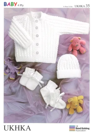 4 Ply Knitting Pattern Jacket Hat Mittens Booties 0 - 2 Years 31-56 cm 12-22 inches