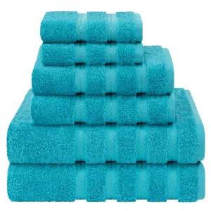 American Soft Linen Luxury 6 Piece Bathroom Set, 100% Turkish Cotton Towels in Aqua Blue