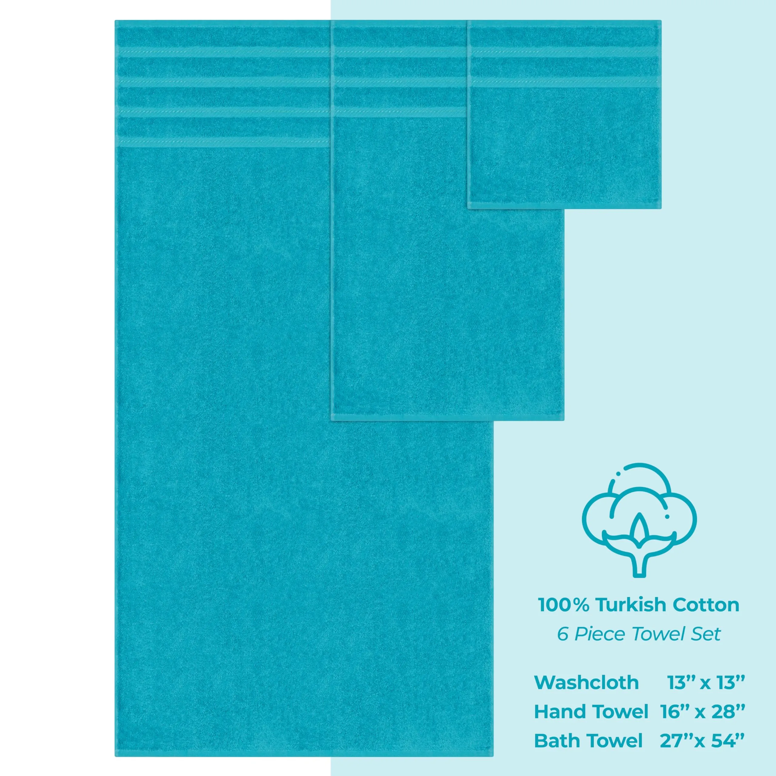 American Soft Linen Luxury 6 Piece Bathroom Set, 100% Turkish Cotton Towels in Aqua Blue