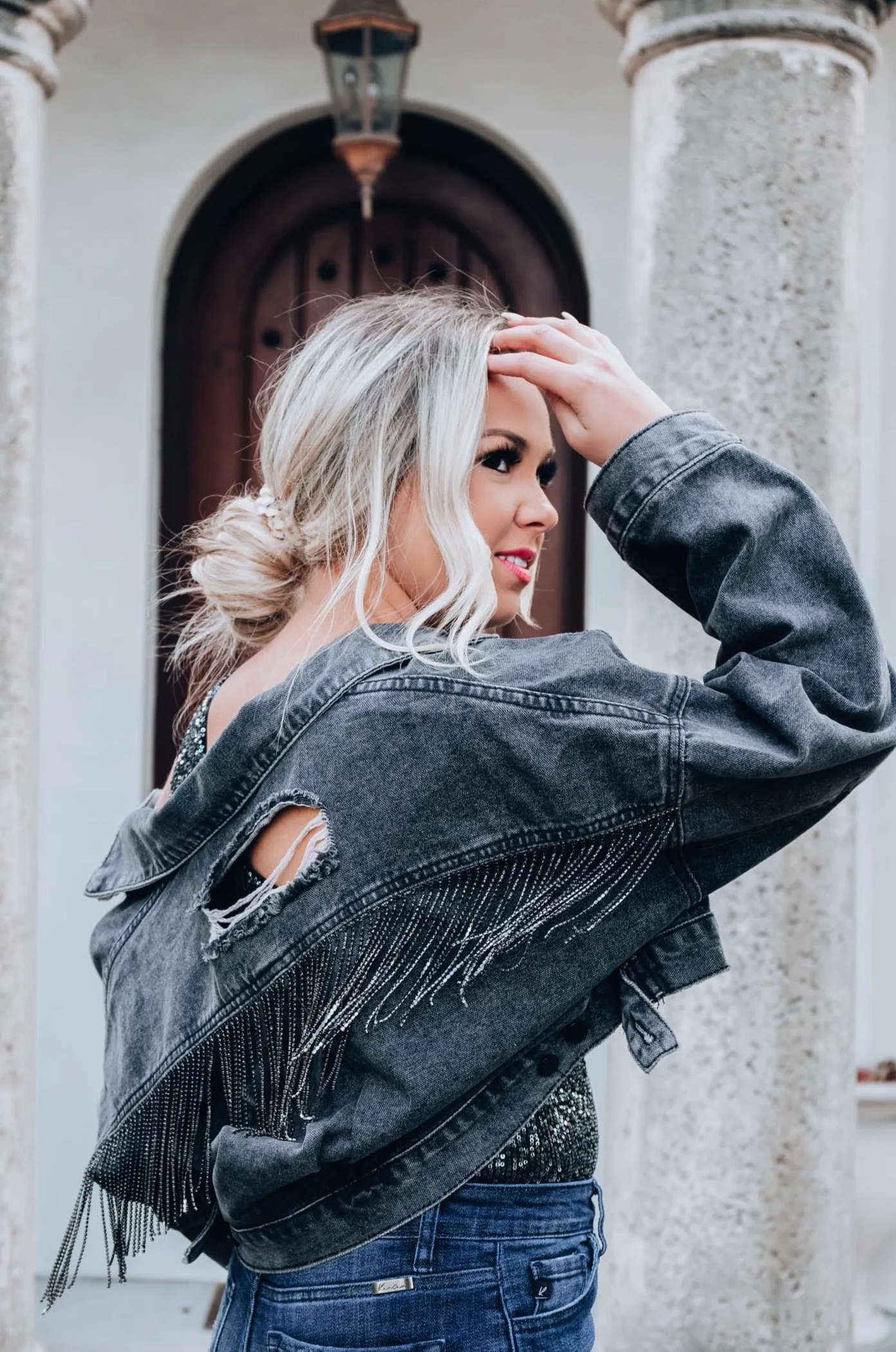 Amorette Rhinestone Jacket-Charcoal