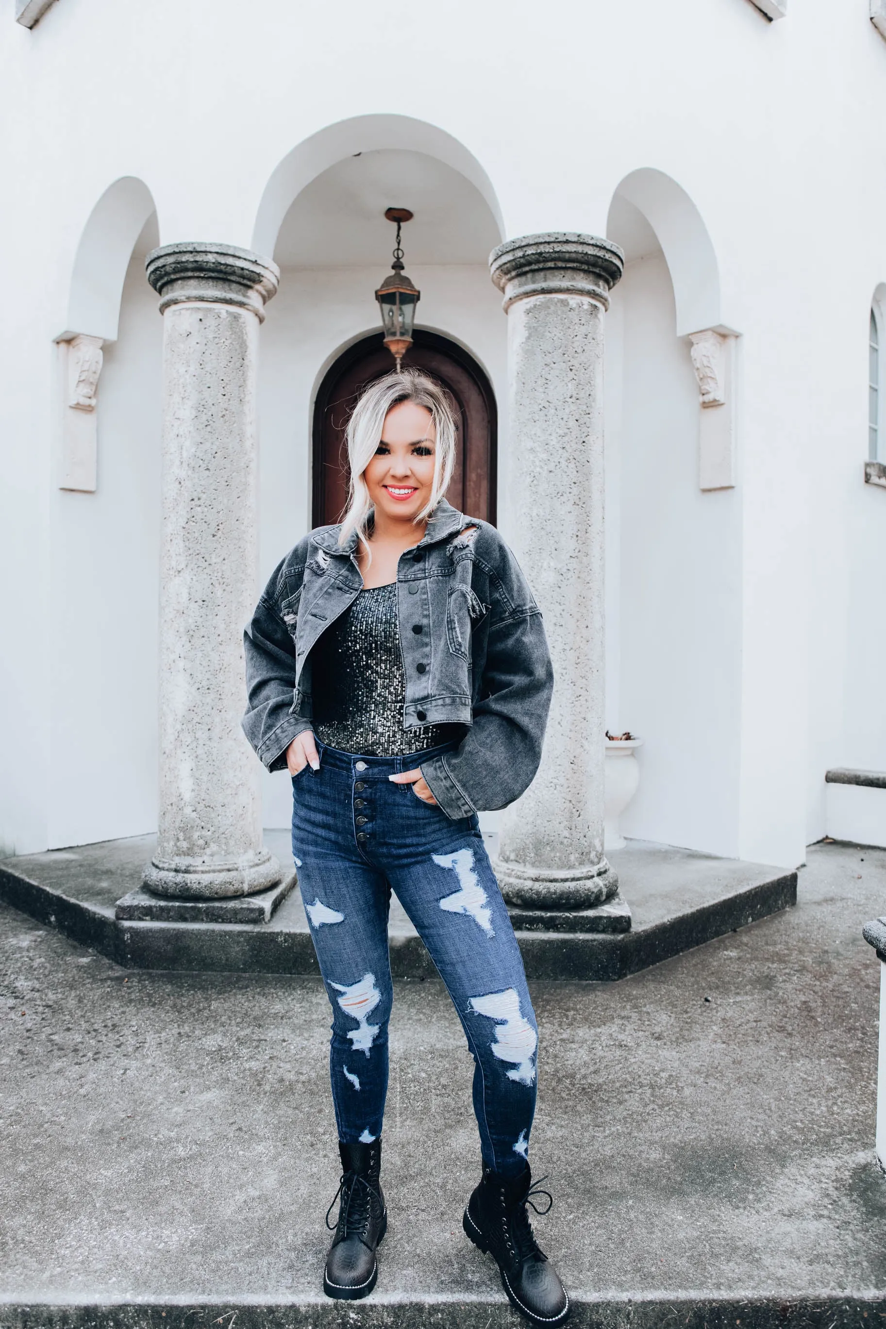 Amorette Rhinestone Jacket-Charcoal