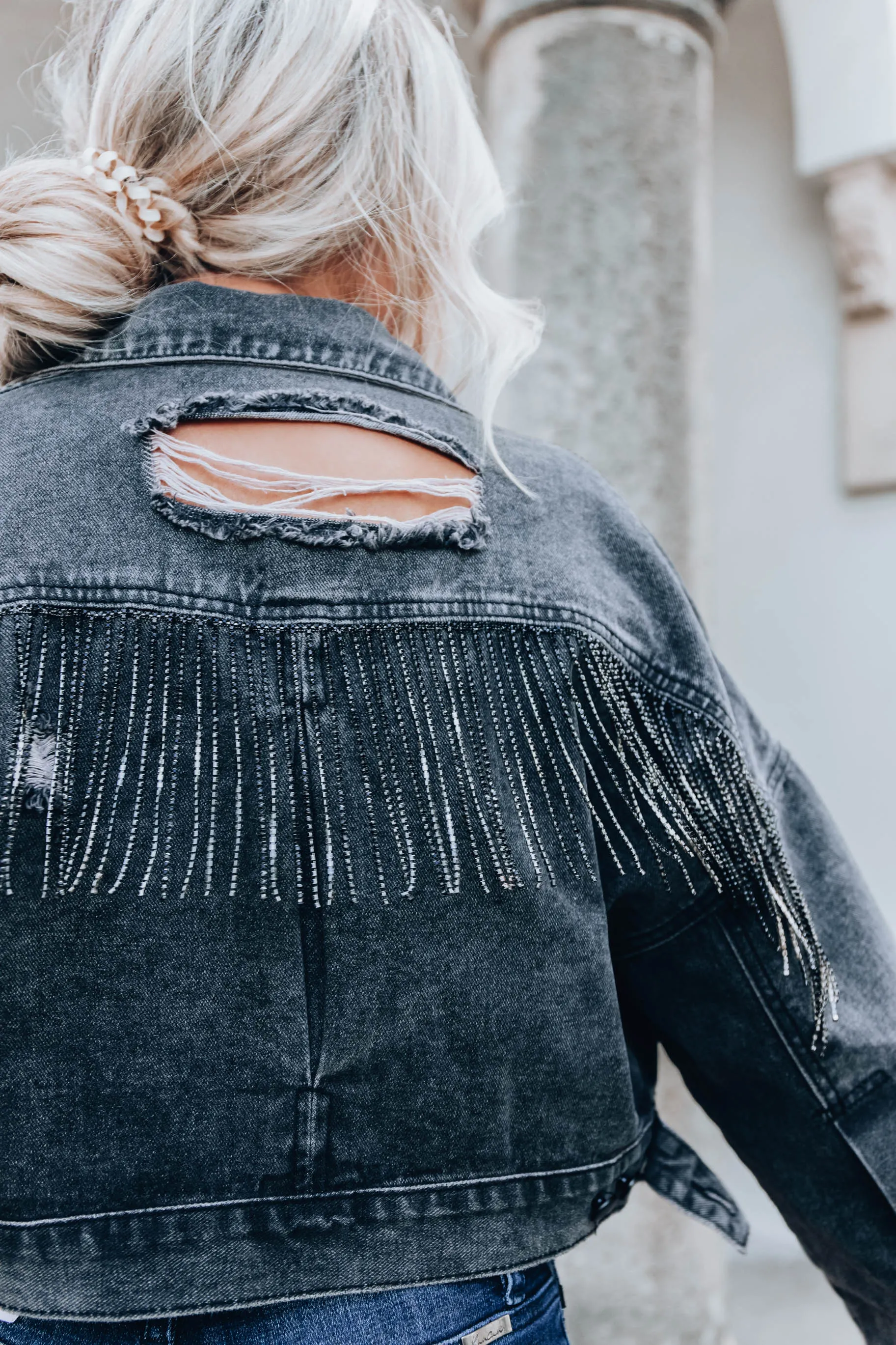 Amorette Rhinestone Jacket-Charcoal