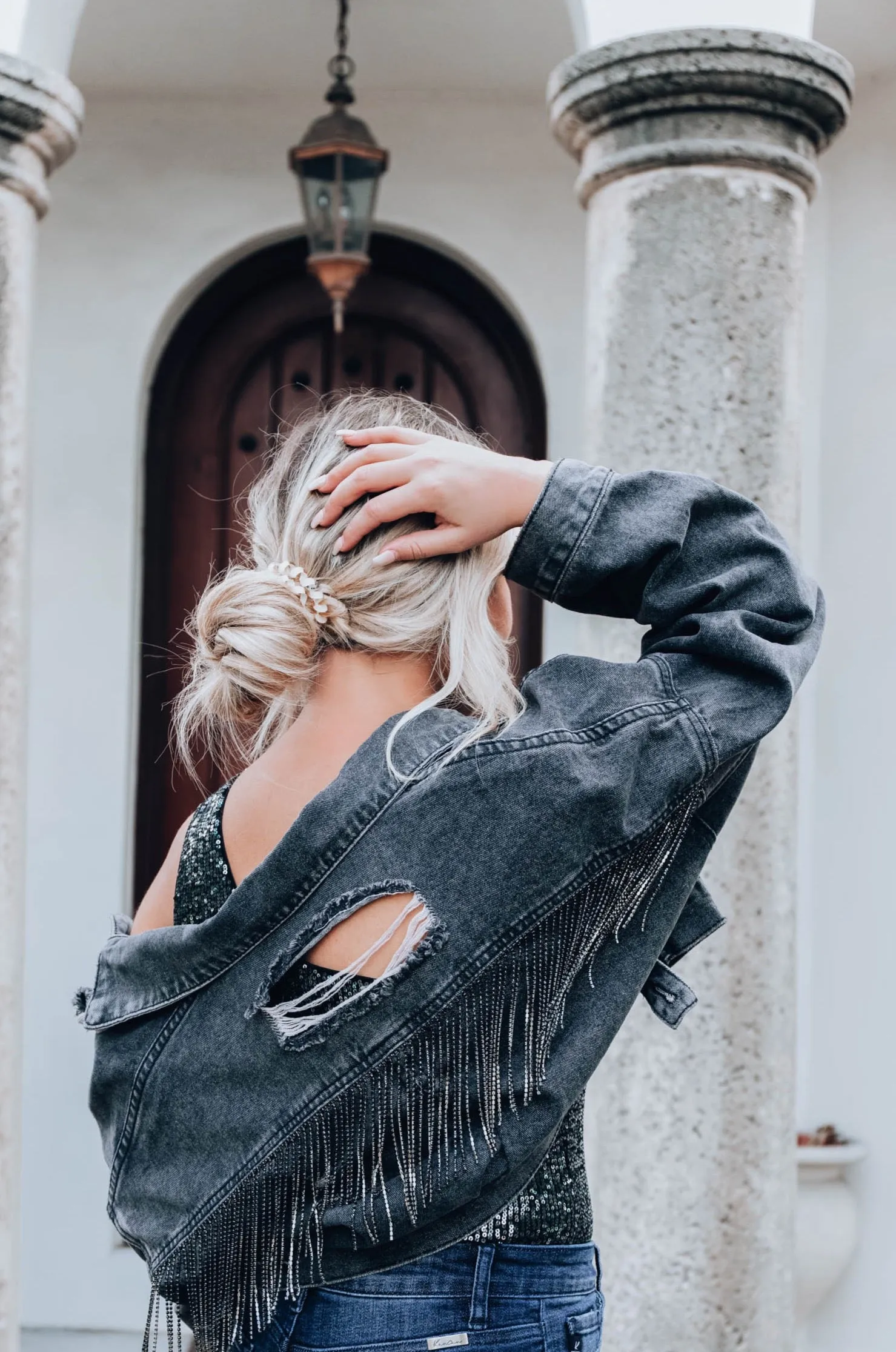 Amorette Rhinestone Jacket-Charcoal