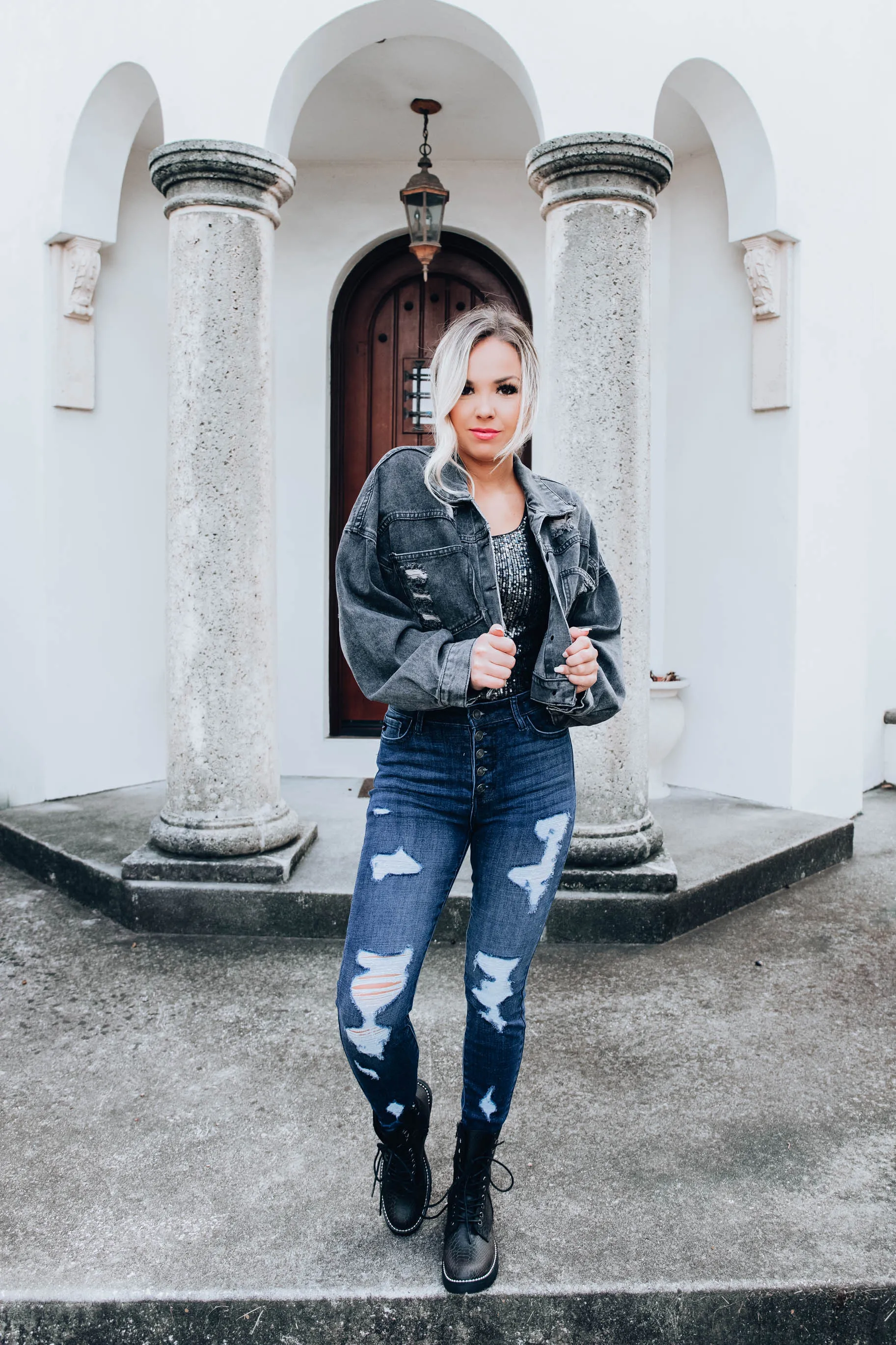 Amorette Rhinestone Jacket-Charcoal
