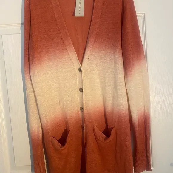 Ann Taylor Orange and Cream Cardigan Sweater with Ombre Design