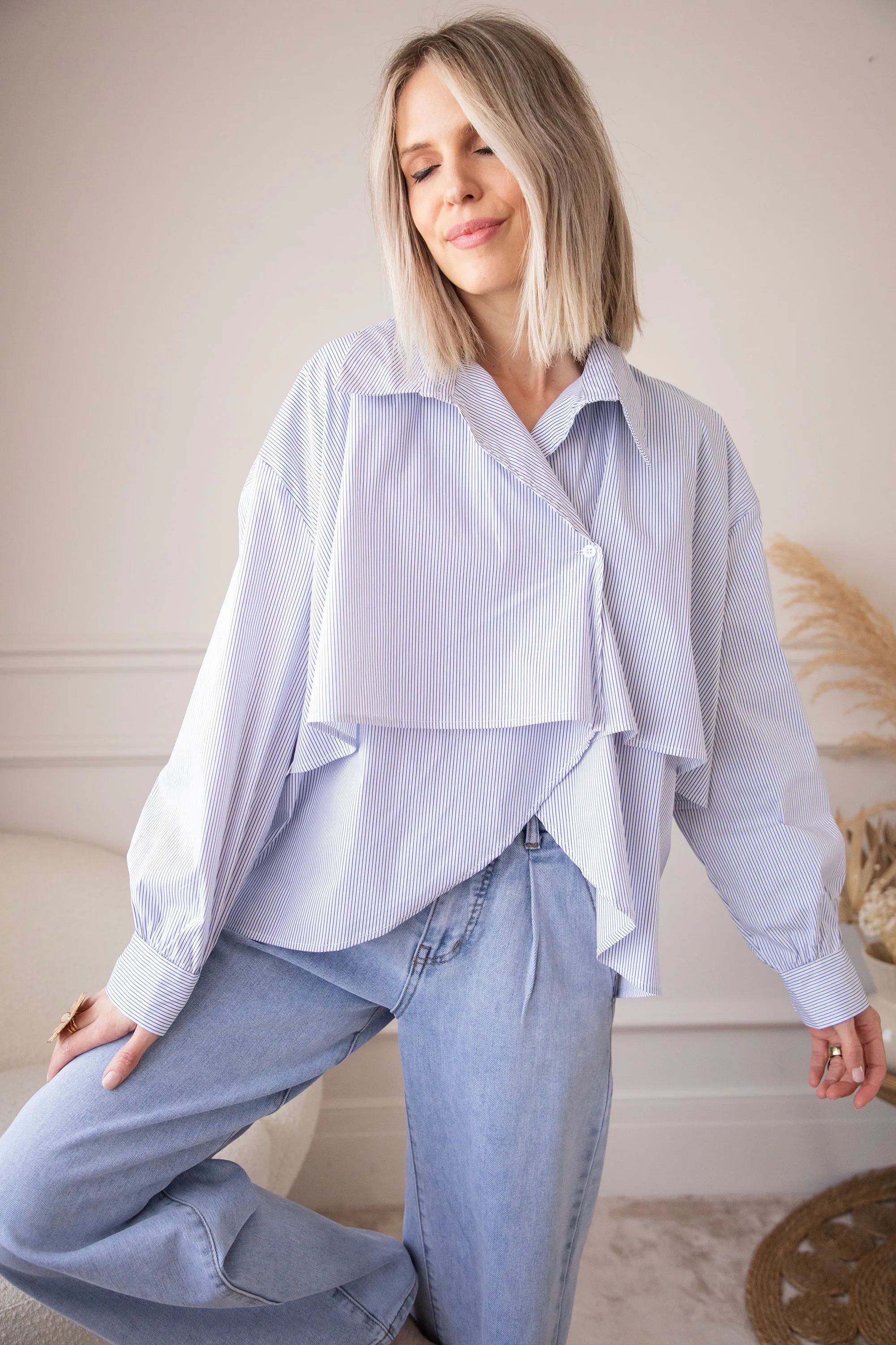 Assymetric Stripes Blue - Blouse