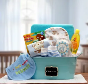 Baby Basics Gift Pail Blue-  baby boy gift basket - new baby gift