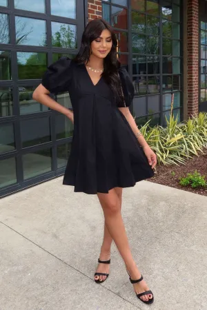 Bella Noir Empire Pleated Mini Dress