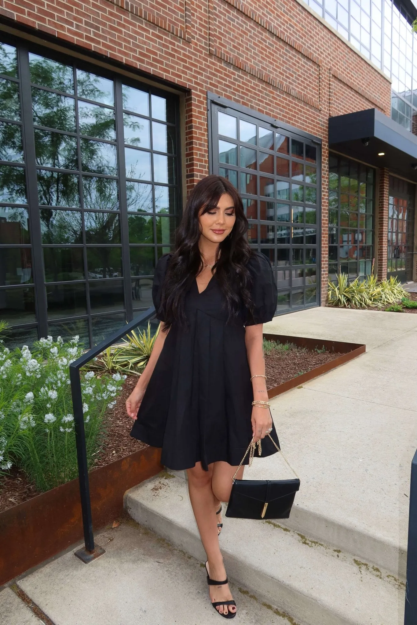 Bella Noir Empire Pleated Mini Dress