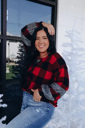 Bethany Buffalo Plaid Sequin Top- Red