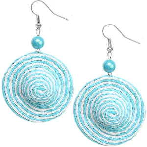 Blue Swirl Bead Woven Dangle Earrings