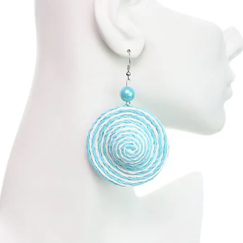 Blue Swirl Bead Woven Dangle Earrings
