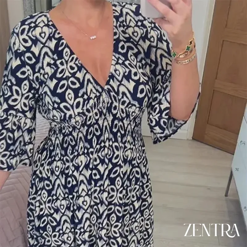 🔥Bohemian casual print V-neck waist wrap long dress