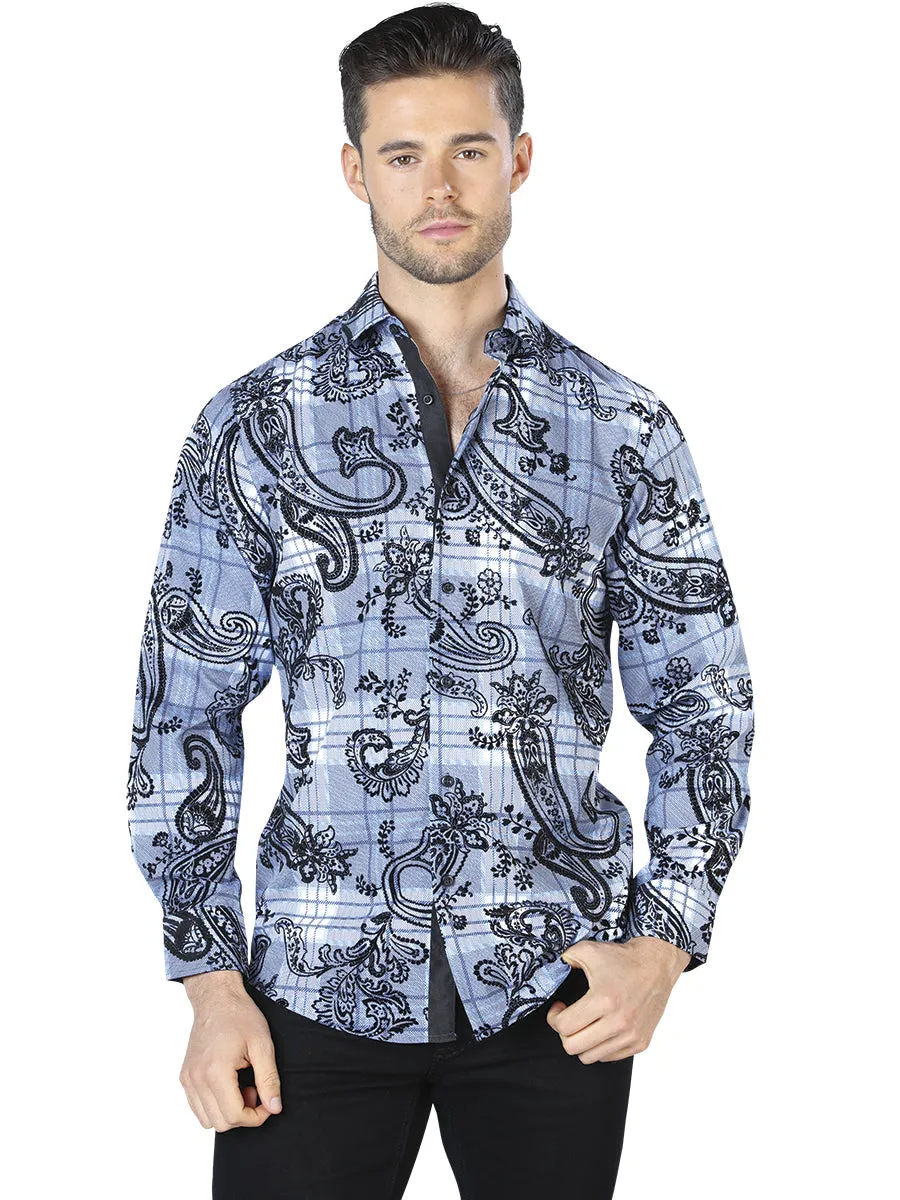 Camisa Casual Manga Larga Estampada Azul/Negro para Hombre 'El Señor de los Cielos' - ID: 44058