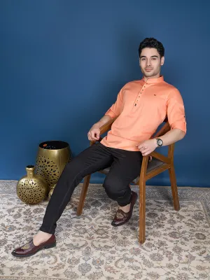 Casual Orange Silk Short Kurta