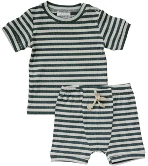 Charcoal & White Stripe Ribbed Cozy Short Set