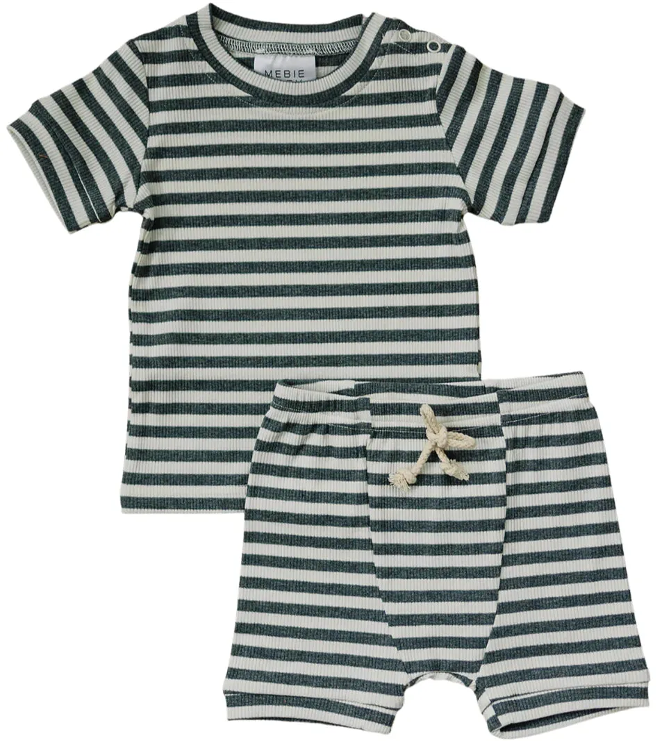 Charcoal & White Stripe Ribbed Cozy Short Set