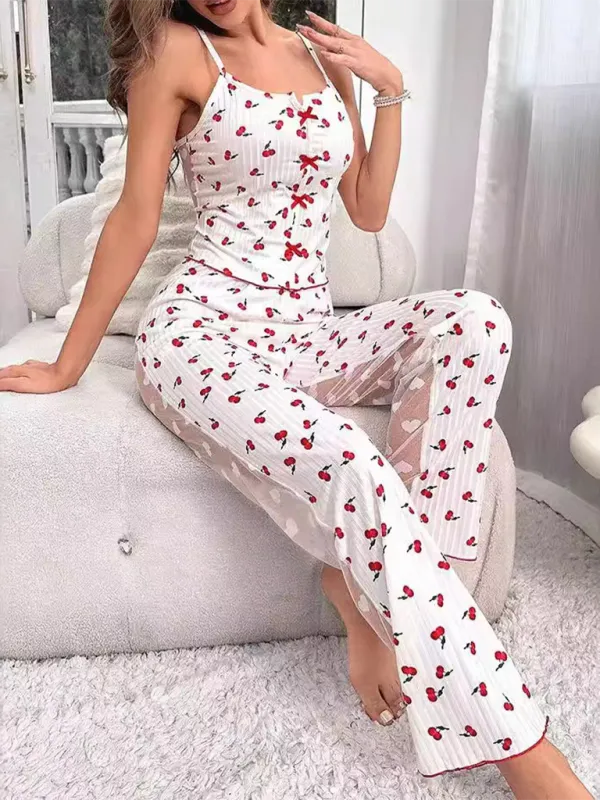 Cherry Mesh-Accent Pajama Set