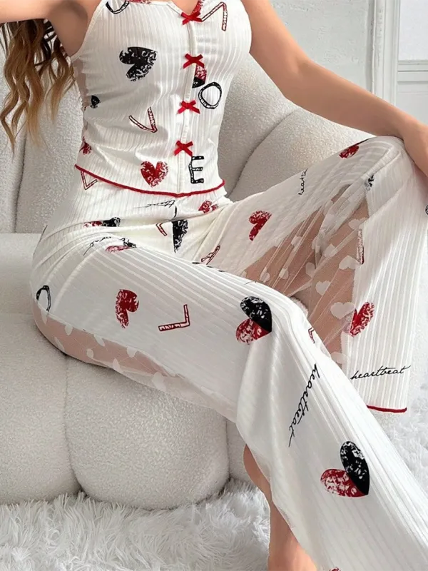 Cherry Mesh-Accent Pajama Set