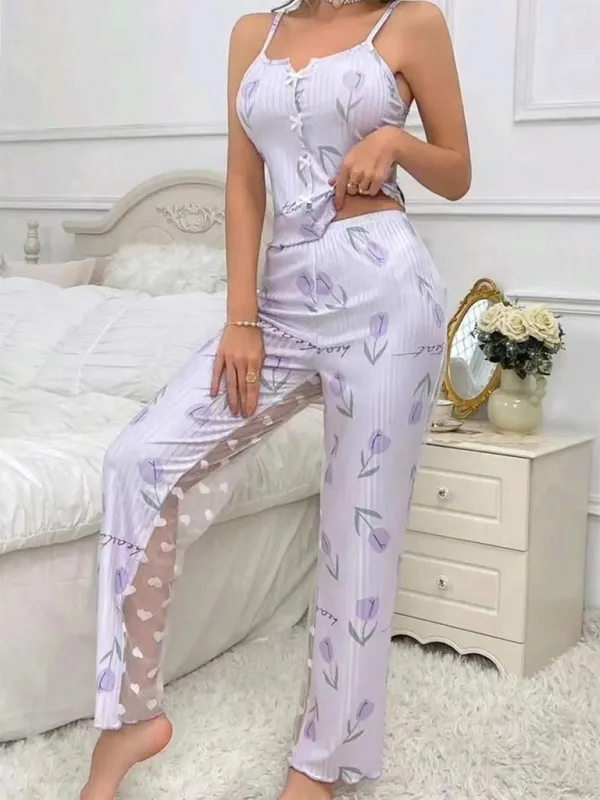 Cherry Mesh-Accent Pajama Set
