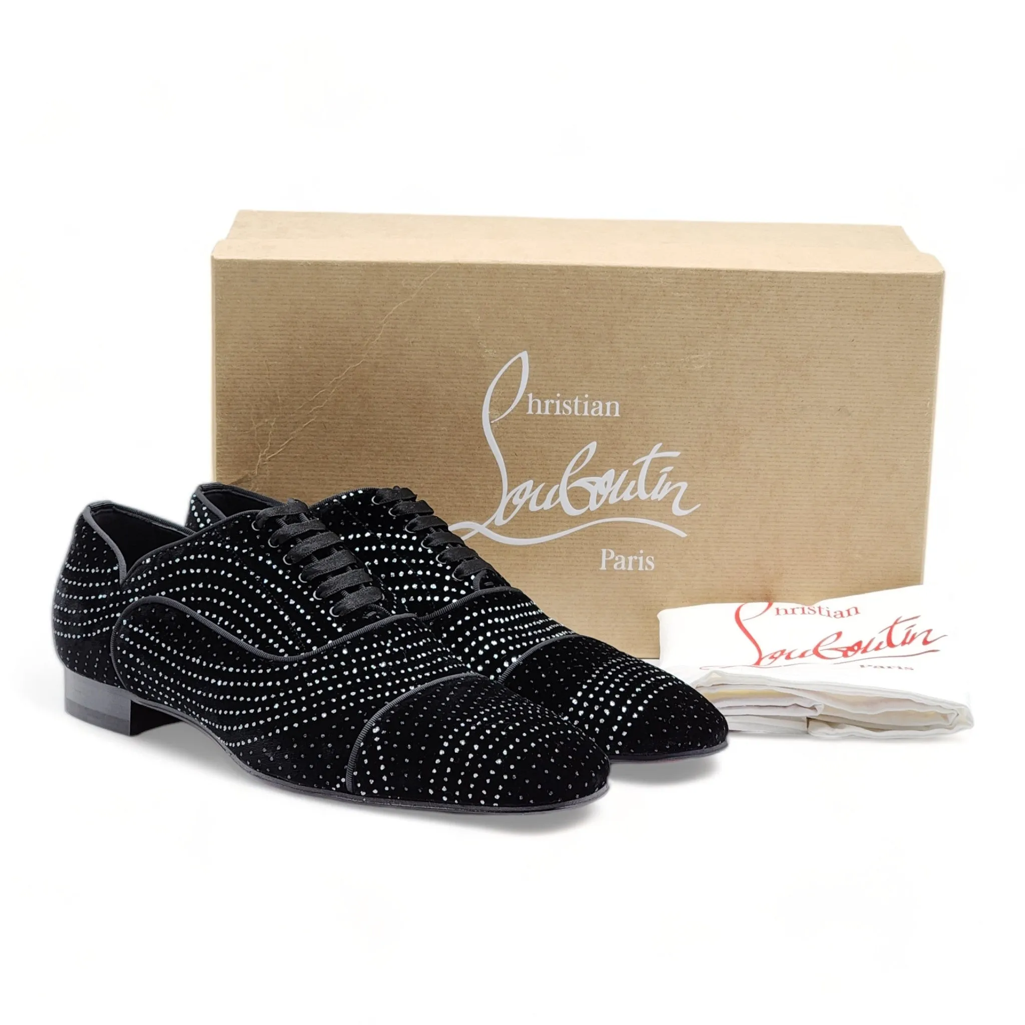 Christian Louboutin Greggyrocks Studded Oxfords - Velvet - Black - 41.5