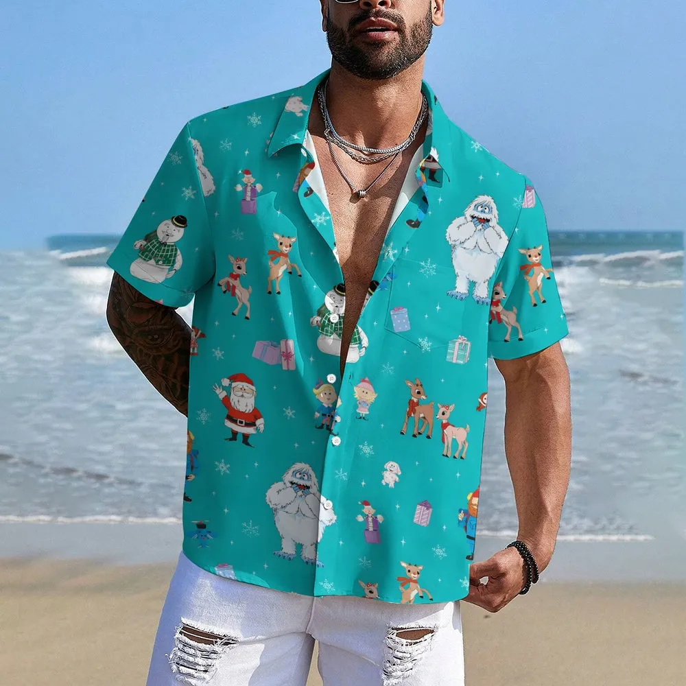 Christmas Abominable Snow Monster Red Nose Elk Cartoon Art Short Sleeve Shirt 2311000184