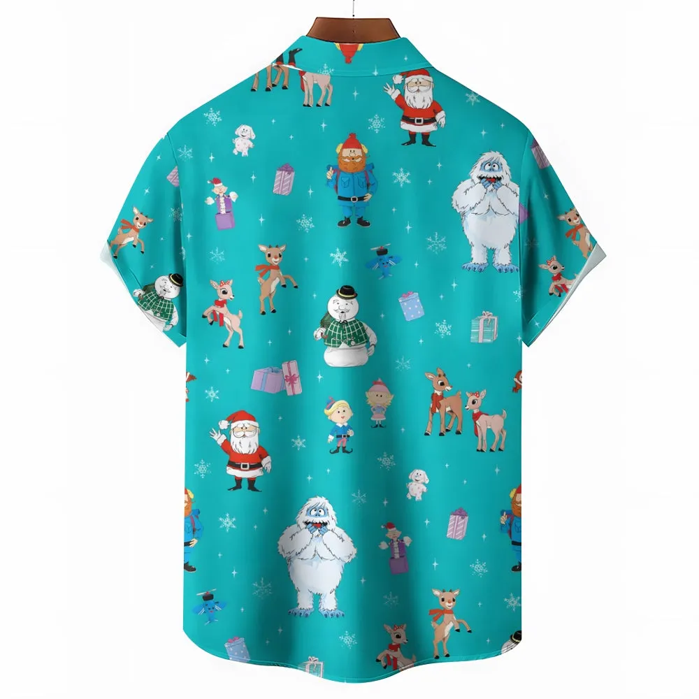 Christmas Abominable Snow Monster Red Nose Elk Cartoon Art Short Sleeve Shirt 2311000184
