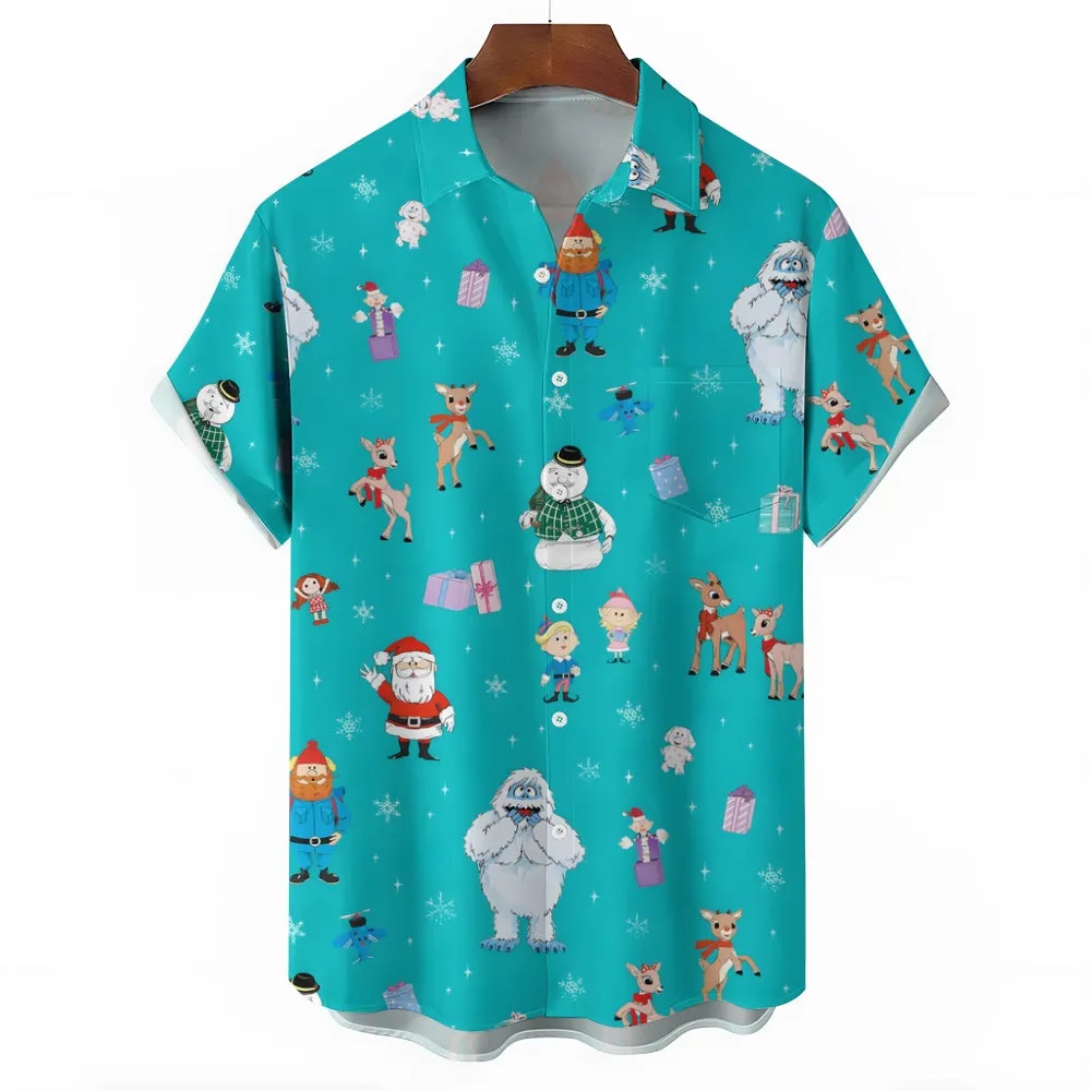 Christmas Abominable Snow Monster Red Nose Elk Cartoon Art Short Sleeve Shirt 2311000184