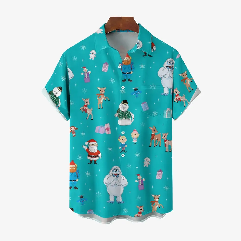 Christmas Abominable Snow Monster Red Nose Elk Cartoon Art Short Sleeve Shirt 2311000184