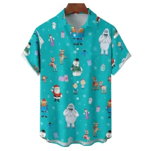 Christmas Abominable Snow Monster Red Nose Elk Cartoon Art Short Sleeve Shirt 2311000184