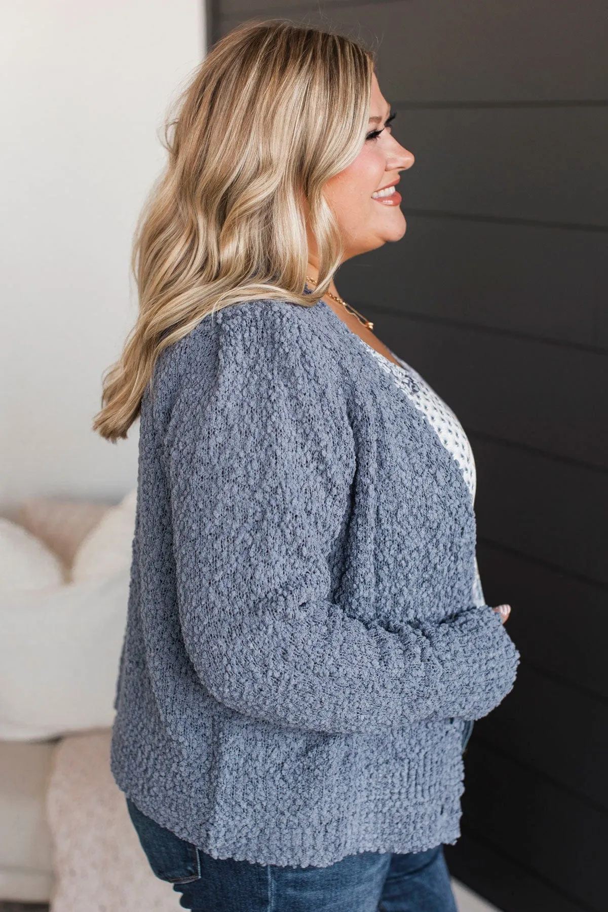 Cozy & Bright Knit Button Cardigan- Denim Blue
