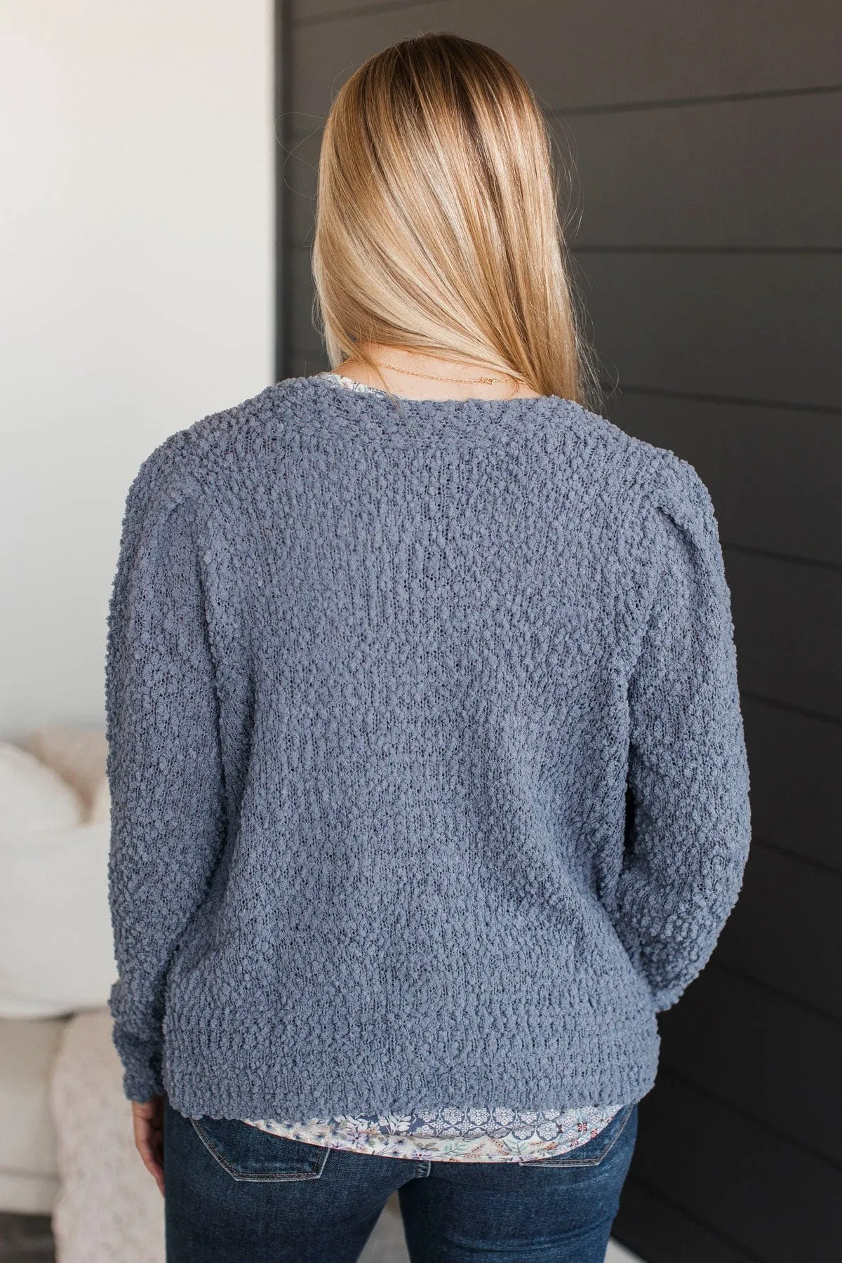 Cozy & Bright Knit Button Cardigan- Denim Blue