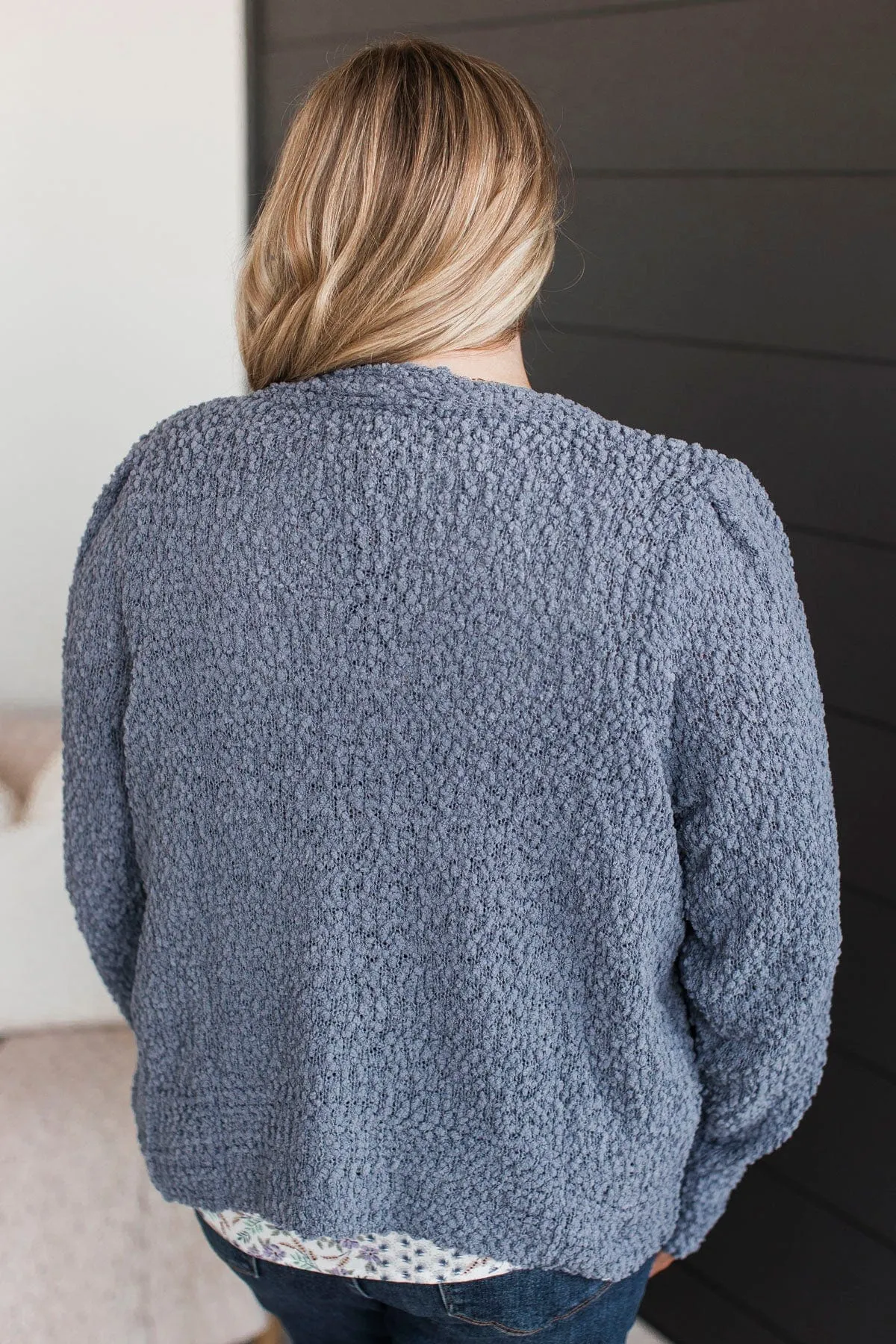 Cozy & Bright Knit Button Cardigan- Denim Blue