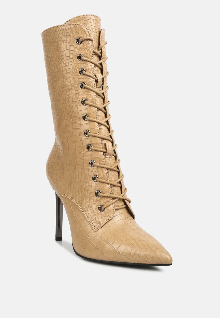 Croc Textured Over The Ankle Boots By RUW