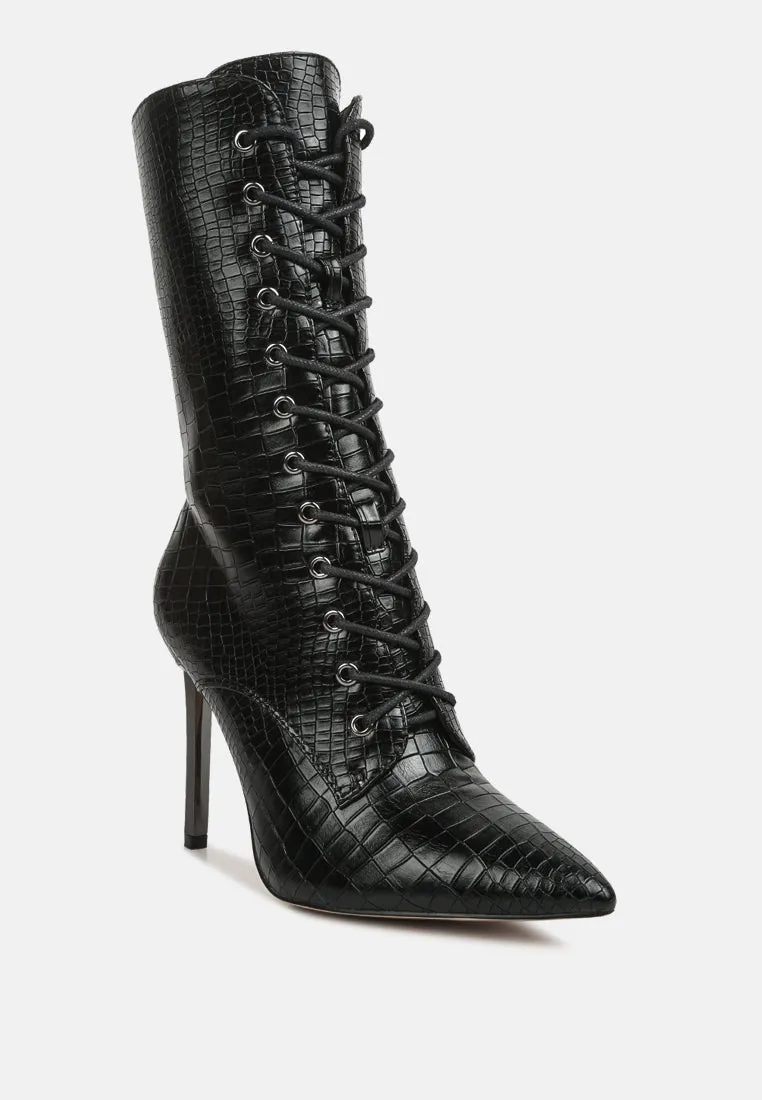 Croc Textured Over The Ankle Boots By RUW