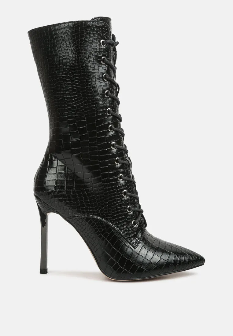 Croc Textured Over The Ankle Boots By RUW