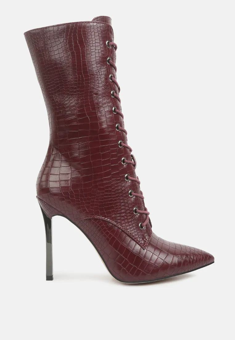 Croc Textured Over The Ankle Boots By RUW