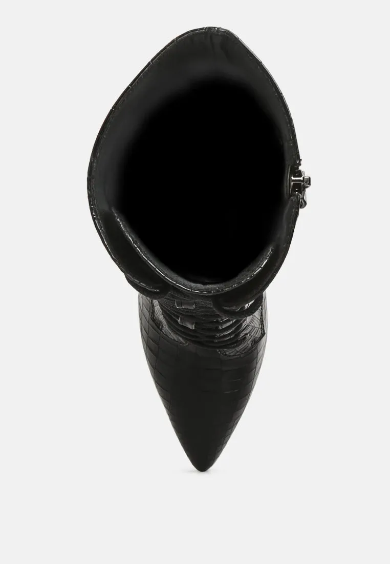 Croc Textured Over The Ankle Boots By RUW